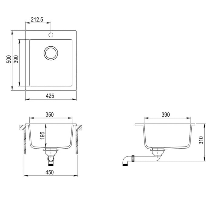 Overmount Kitchen Sink Single Basin Granite Grey Oappol