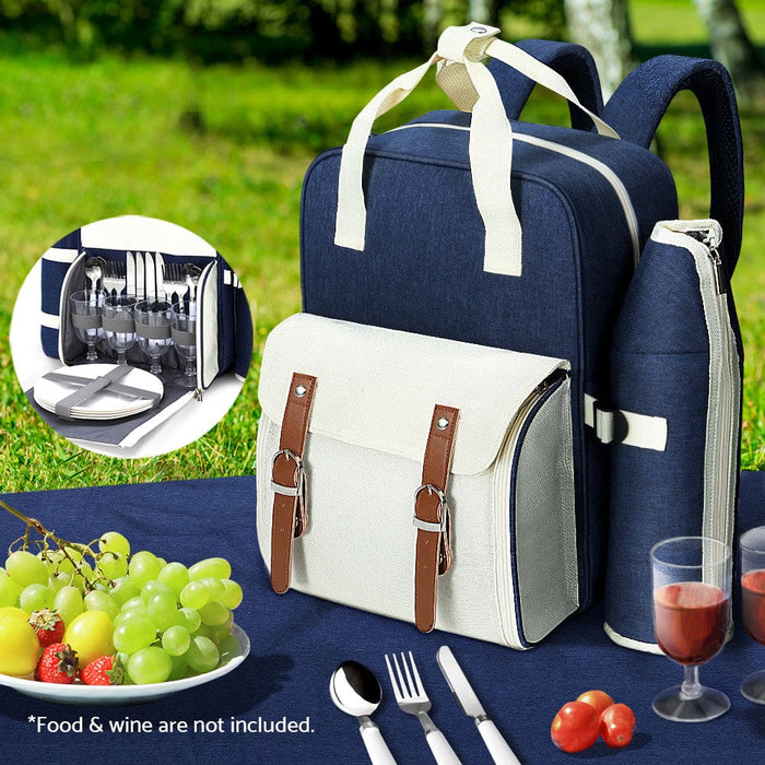 Picnic Basket Backpack Set Cooler Bag 4 Person Outdoor