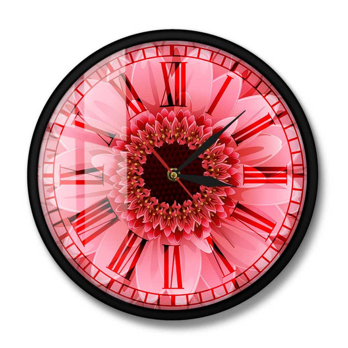 Pink Gerbera Flower Retro Roman Numerals Wall Clock Daisy