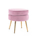 Pink Round Ottoman Foot Stool Velvet Fabric Metal Leg