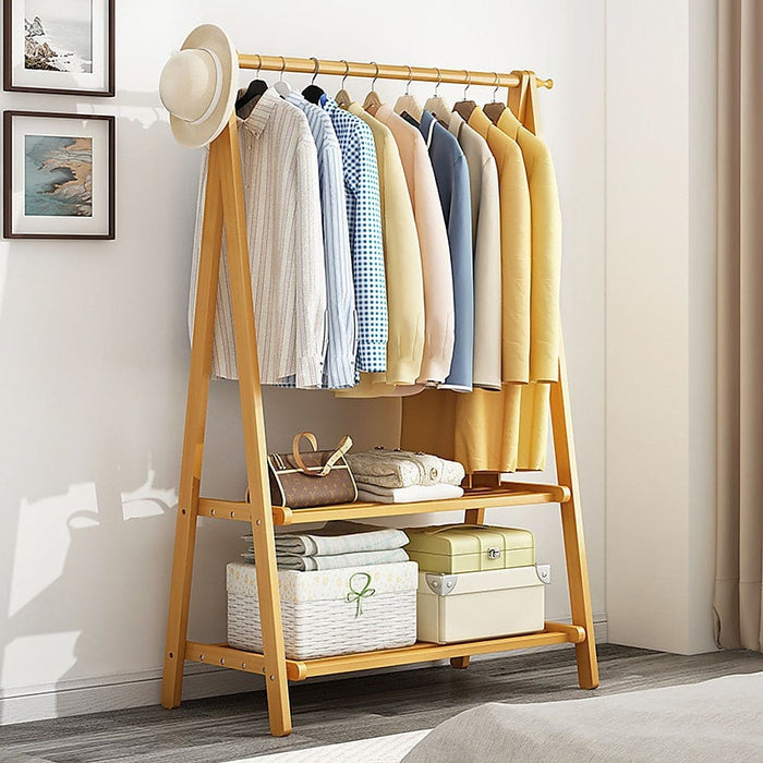 Portable Clothes Rack Coat Garment Stand Bamboo Rail Hanger