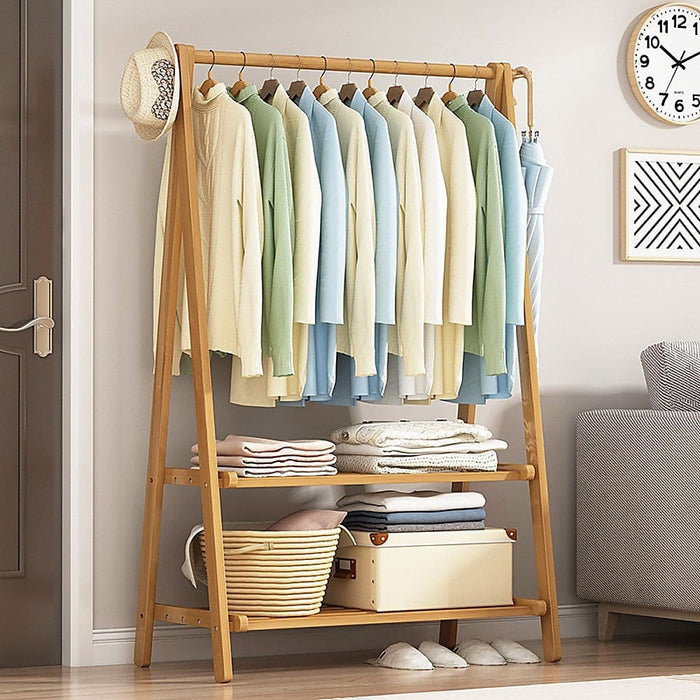 Portable Clothes Rack Coat Garment Stand Bamboo Rail Hanger