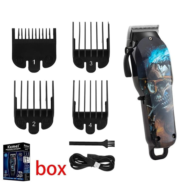 Professional Electric Hair Trimmer Graffiti Skull Cordless