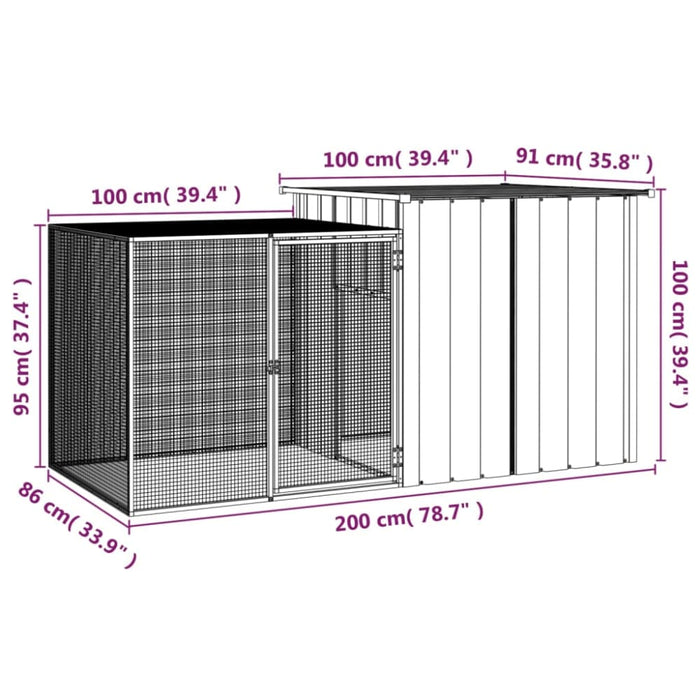 Rabbit Cage Grey 200x91x100 Cm Galvanised Steel Topppxn