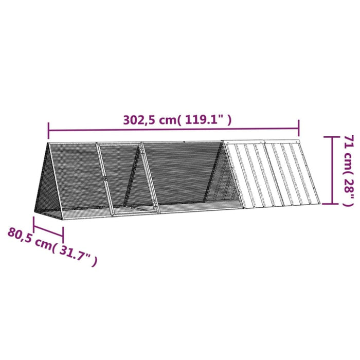 Rabbit Cage Grey 302.5x80.5x71 Cm Galvanised Steel Toblaak