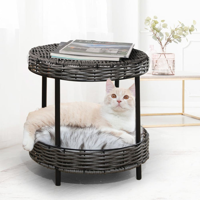 Rattan Pet Bed Elevated Raised Cat Dog House Wicker Basket