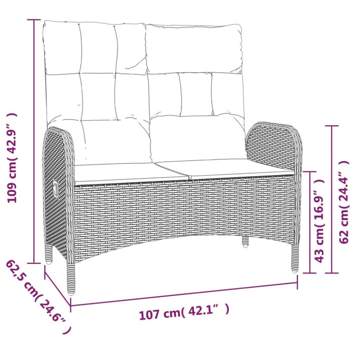 Reclining Garden Bench With Cushions 107 Cm Poly Rattan