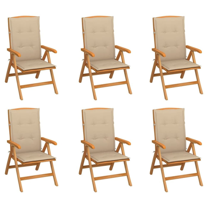 Reclining Garden Chairs With Cushions 6 Pcs Solid Teak Wood