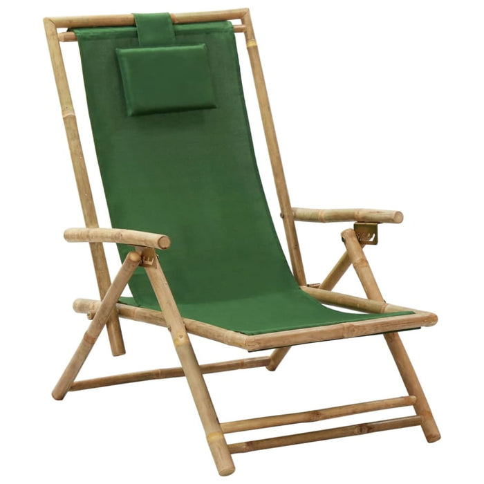 Reclining Relaxing Chair Green Bamboo And Fabric Gl9261