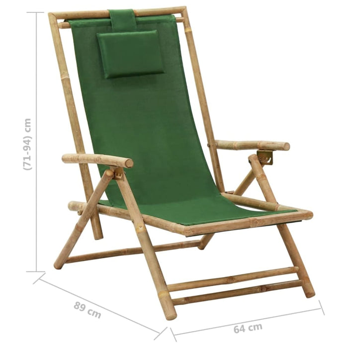 Reclining Relaxing Chair Green Bamboo And Fabric Gl9261