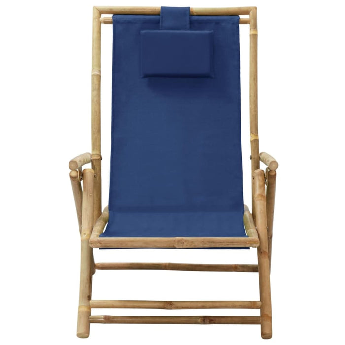 Reclining Relaxing Chair Navy Blue Bamboo And Fabric Gl76015