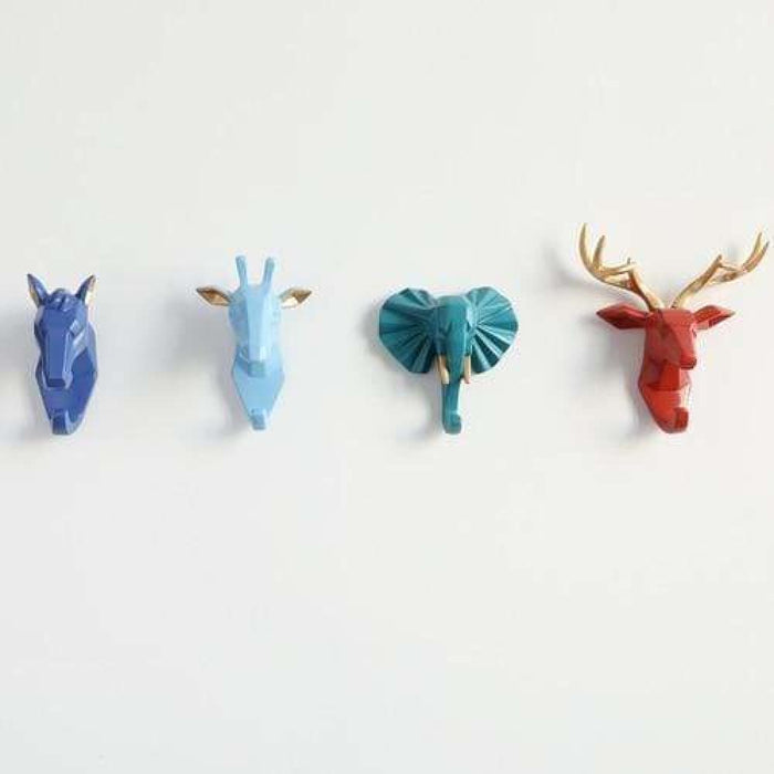 Resin Animals Head Sticker Hook Wall Decorative Hanger