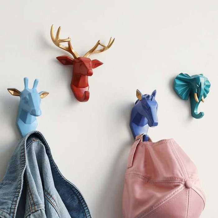 Resin Animals Head Sticker Hook Wall Decorative Hanger