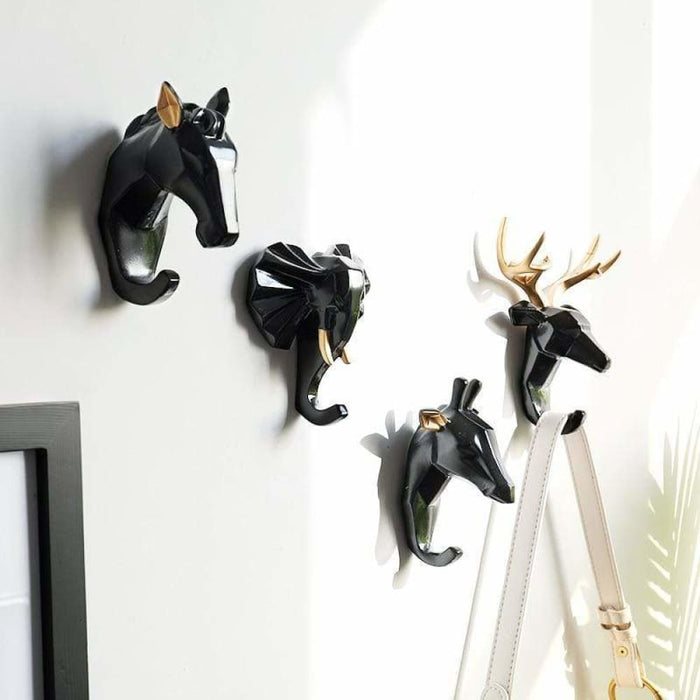 Resin Animals Head Sticker Hook Wall Decorative Hanger