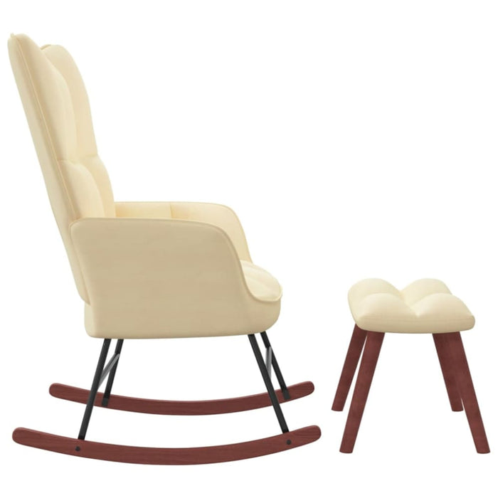 Rocking Chair With a Stool Cream White Velvet Txnopk