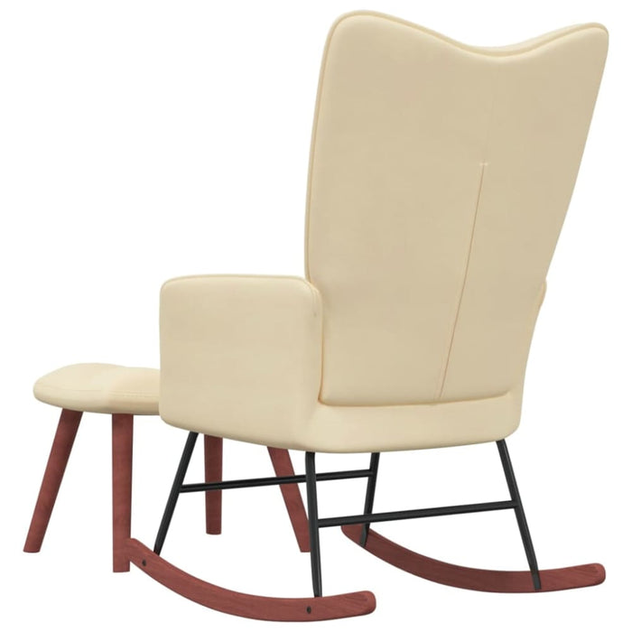 Rocking Chair With a Stool Cream White Velvet Txnopk