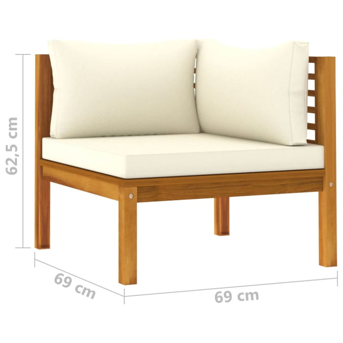 Sectional Corner Sofa With Cream White Cushion Acacia Wood