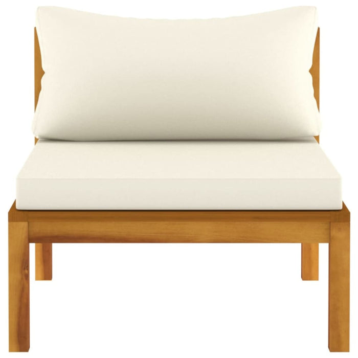 Sectional Middle Sofa With Cream White Cushion Acacia Wood