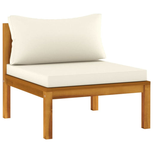 Sectional Middle Sofa With Cream White Cushion Acacia Wood