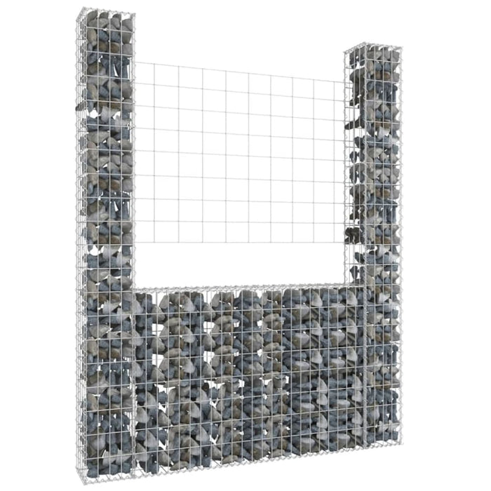 U-shape Gabion Basket With 2 Posts Iron 140x20x200 Cm Opoxnk