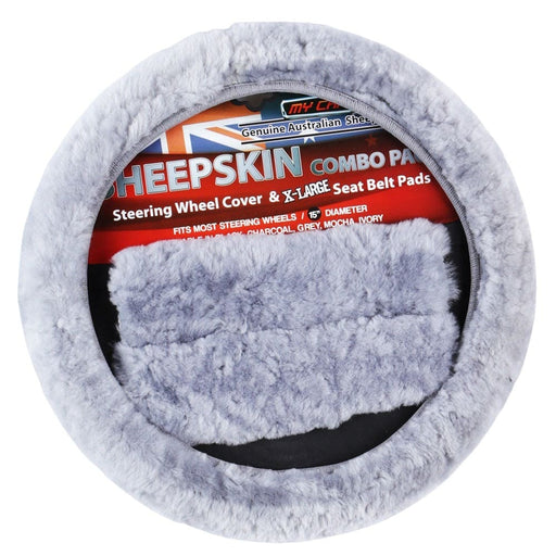 Sheepskin Steering Wheel Cover & Seat Belt Pads Combo