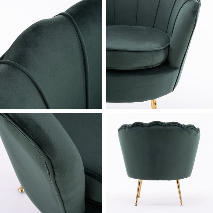 Shell Scallop Green Armchair Accent Chair Velvet + Round