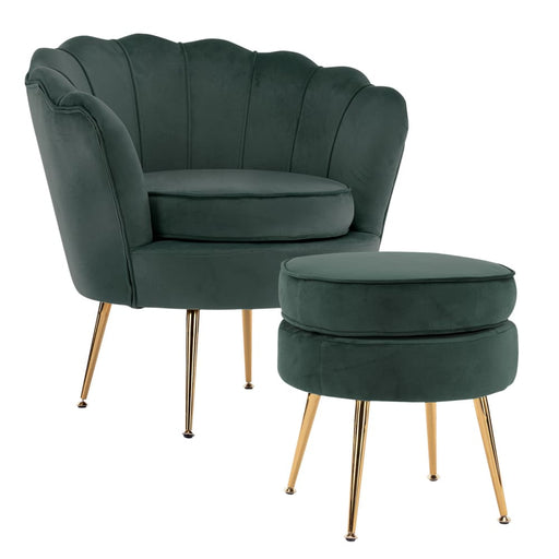 Shell Scallop Green Armchair Accent Chair Velvet + Round