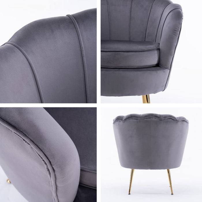 Shell Scallop Grey Armchair Accent Chair Velvet + Round