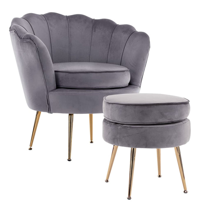 Shell Scallop Grey Armchair Accent Chair Velvet + Round