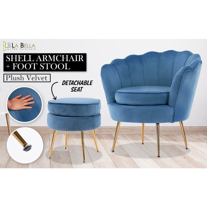 Shell Scallop Navy Blue Armchair Accent Chair Velvet