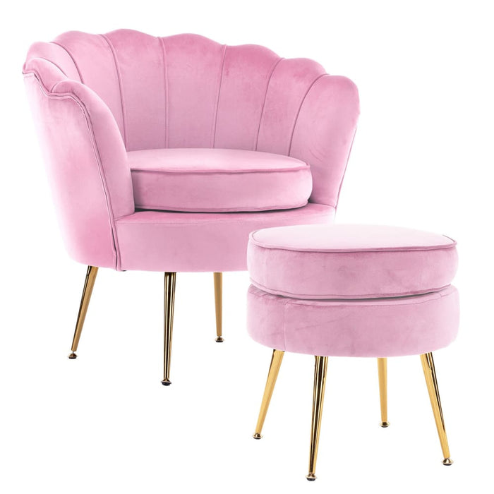 Shell Scallop Pink Armchair Accent Chair Velvet + Round