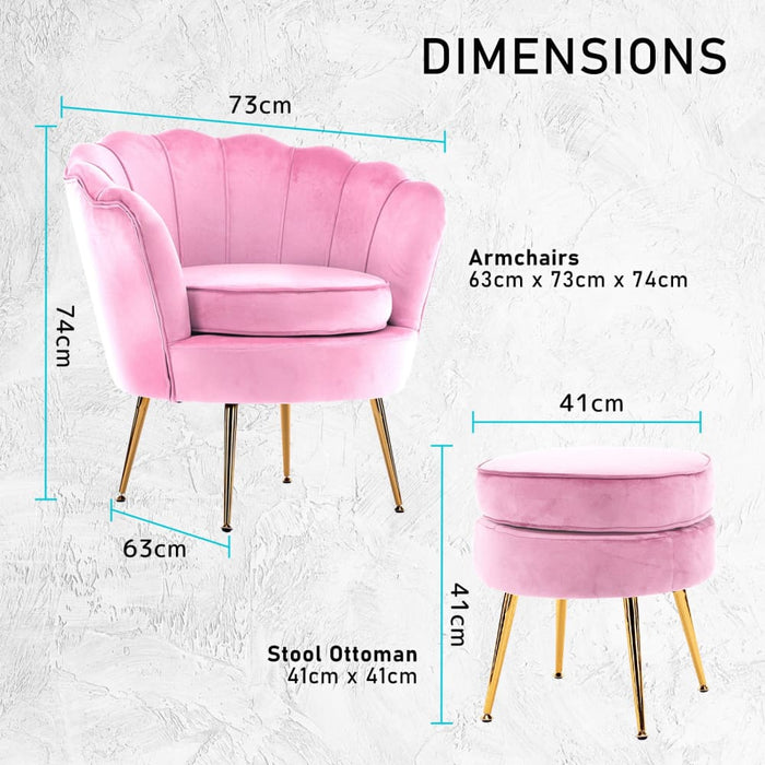 Shell Scallop Pink Armchair Accent Chair Velvet + Round