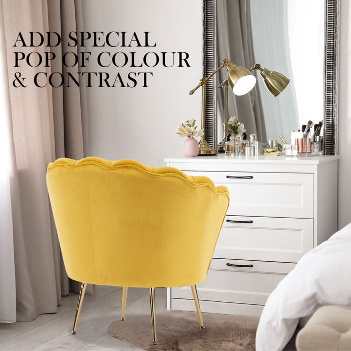 Shell Scallop Yellow Armchair Accent Chair Velvet + Round