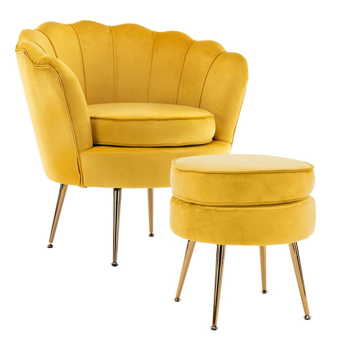 Shell Scallop Yellow Armchair Accent Chair Velvet + Round