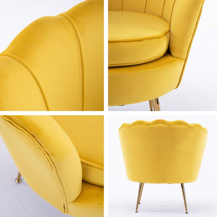 Shell Scallop Yellow Armchair Accent Chair Velvet + Round