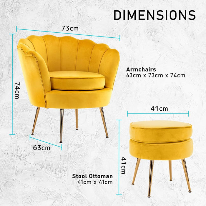 Shell Scallop Yellow Armchair Accent Chair Velvet + Round