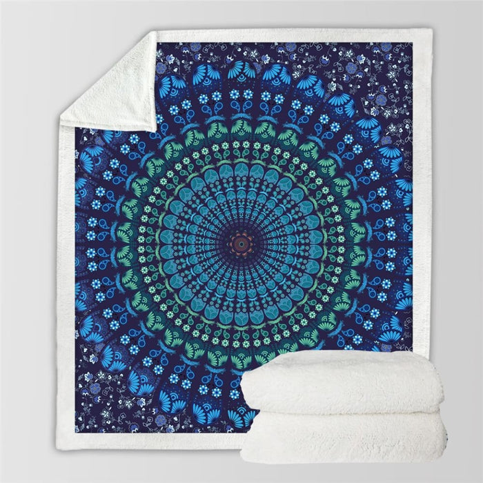 Sherpa Throw Blanket Turquoise Paisley Mandala Design