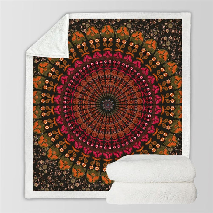 Sherpa Throw Blanket Turquoise Paisley Mandala Design