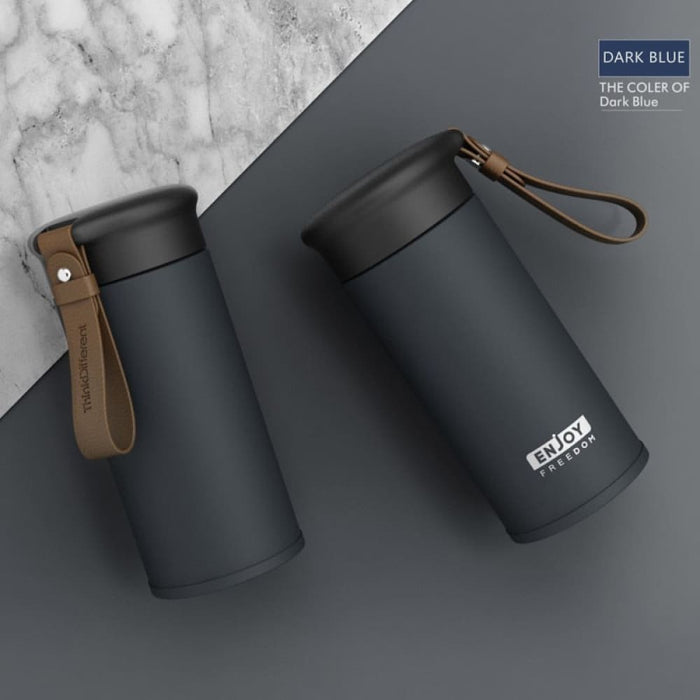 Small Portable Insulated Bottle With Leather Handle