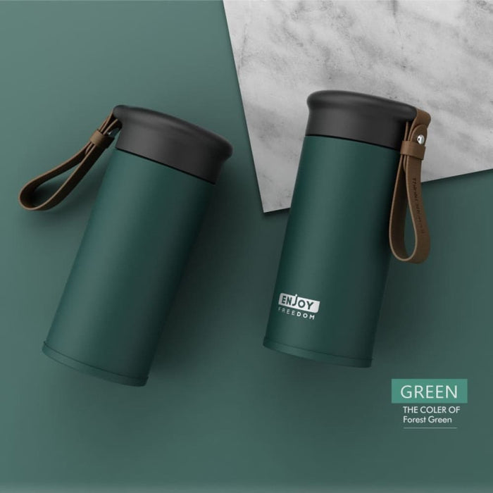 Small Portable Insulated Bottle With Leather Handle