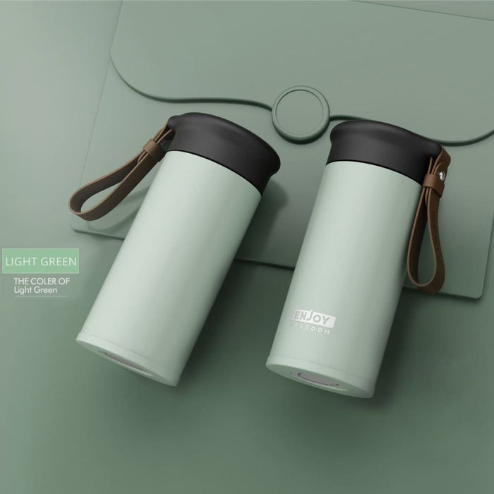 Small Portable Insulated Bottle With Leather Handle