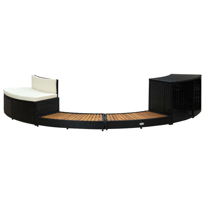 Spa Surround Black Poly Rattan And Acacia Wood Tobbkx