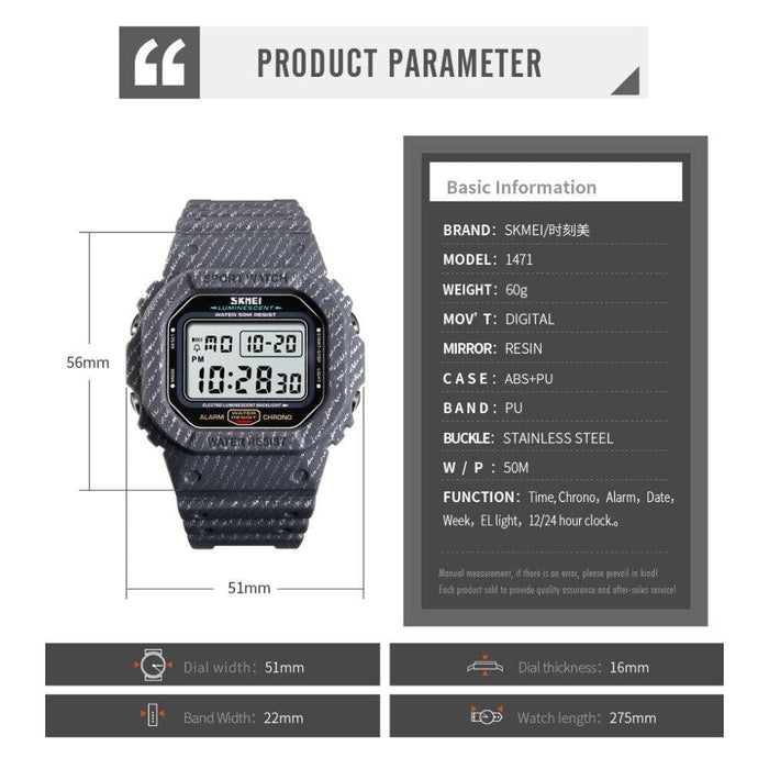 Square Denim Stripes Digital Watch