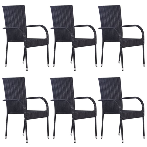 Stackable Outdoor Chairs 6 Pcs Poly Rattan Black Tobbni