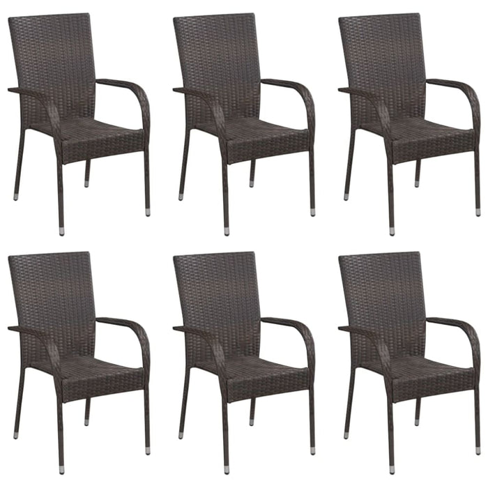 Stackable Outdoor Chairs 6 Pcs Poly Rattan Brown Tobbnl