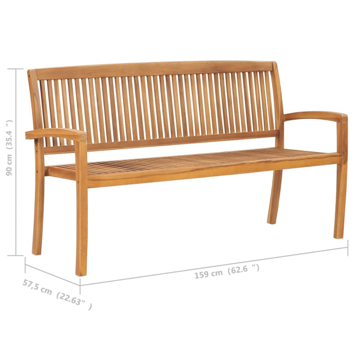 Stacking Garden Bench With Cushion Solid Teak Wood Tblttbi