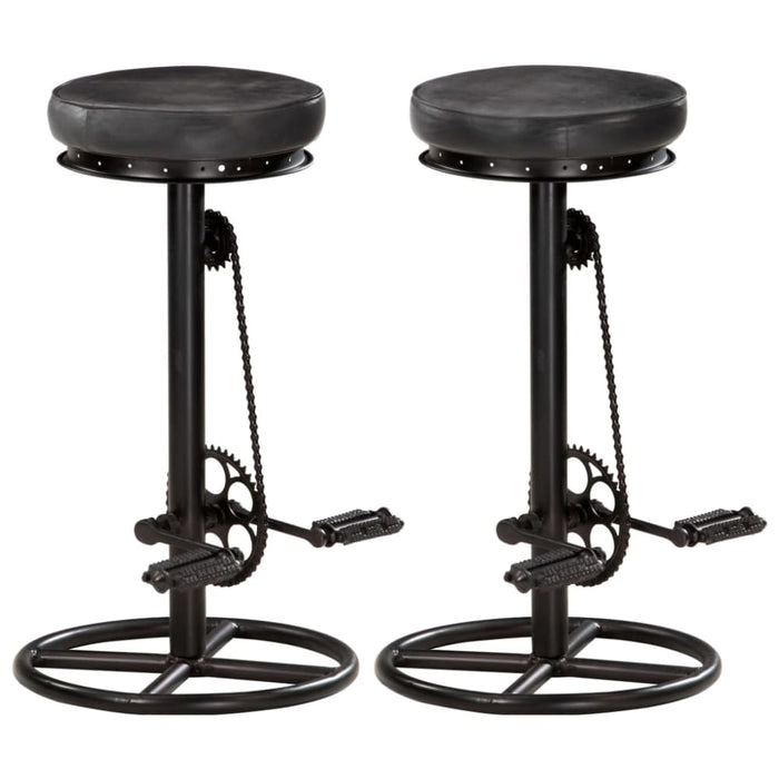 Bar Stools 2 Pcs Black Real Goat Leather Gl703696