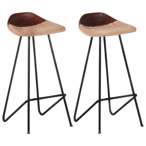 Bar Stools 2 Pcs Brown Real Leather Gl66365