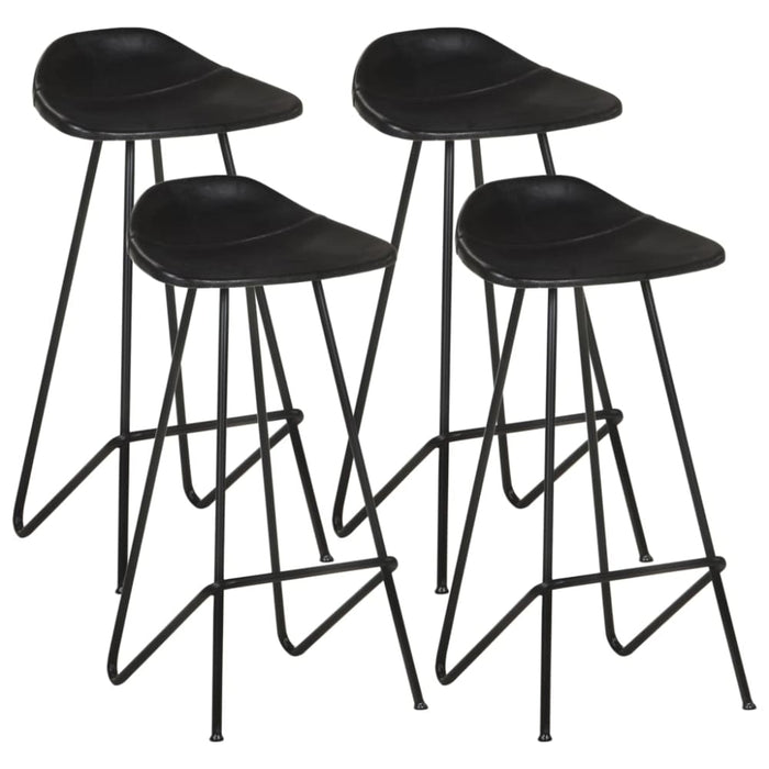 Bar Stools 4 Pcs Black Real Leather Gl6666