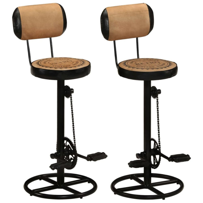 Bar Stools With Canvas Print 2 Pcs Brown And Black Real